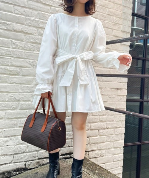 one after another NICE CLAUP（ワンアフターアナザーナイスクラップ）の「ウエストリボン前後2WAYチュニック（チュニック・レディース・ブラック/ブラウン/オフホワイト・FREE）」の2枚目の写真