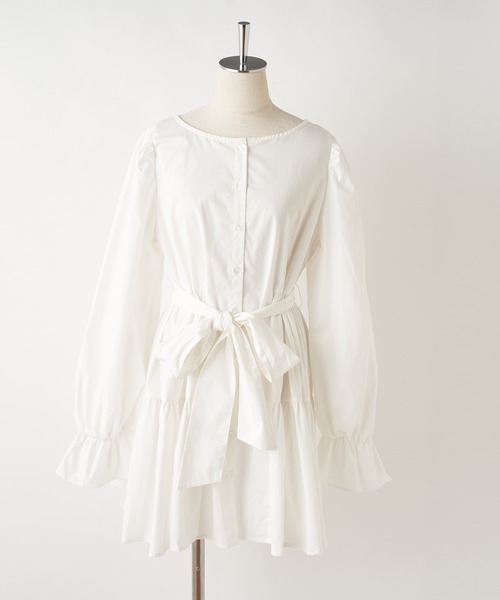 one after another NICE CLAUP（ワンアフターアナザーナイスクラップ）の「ウエストリボン前後2WAYチュニック（チュニック・レディース・ブラック/ブラウン/オフホワイト・FREE）」の13枚目の写真