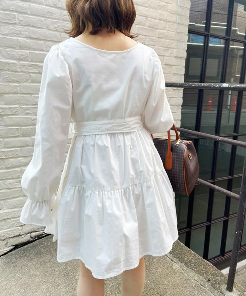 one after another NICE CLAUP（ワンアフターアナザーナイスクラップ）の「ウエストリボン前後2WAYチュニック（チュニック・レディース・ブラック/ブラウン/オフホワイト・FREE）」の8枚目の写真