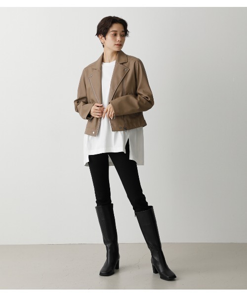 AZUL by moussy（アズールバイマウジー）の「FAUX LEATHER RIDERS/フェイクレザーライダース（ライダースジャケット・レディース・ブラック/アイボリー/ダークベージュ・SMALL/MEDIUM）」の19枚目の写真