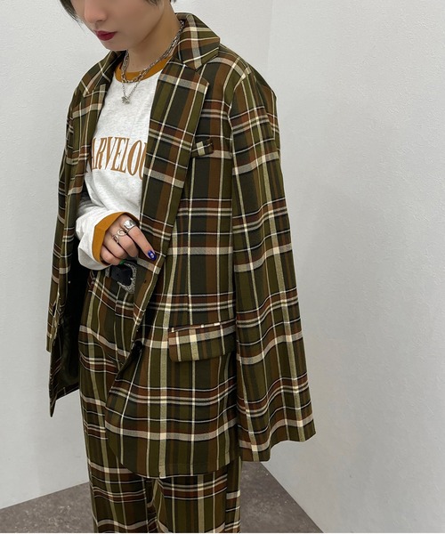 apres jour mignon（アプレジュールミニョン）の「チェックシングルジャケット【SETUP着用可能】【ZOZOTOWN限定アイテム】（テーラードジャケット・レディース・ブラウン系その他/カーキ/ベージュ・X-LARGE/フリー）」の3枚目の写真
