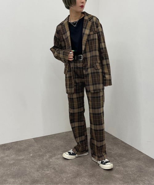 apres jour mignon（アプレジュールミニョン）の「チェックシングルジャケット【SETUP着用可能】【ZOZOTOWN限定アイテム】（テーラードジャケット・レディース・ブラウン系その他/カーキ/ベージュ・X-LARGE/フリー）」の9枚目の写真