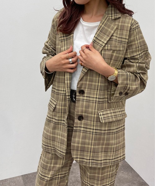 apres jour mignon（アプレジュールミニョン）の「チェックシングルジャケット【SETUP着用可能】【ZOZOTOWN限定アイテム】（テーラードジャケット・レディース・ブラウン系その他/カーキ/ベージュ・X-LARGE/フリー）」の13枚目の写真