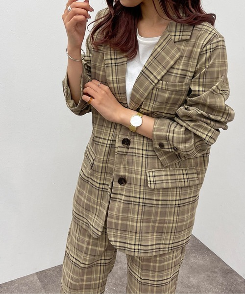 apres jour mignon（アプレジュールミニョン）の「チェックシングルジャケット【SETUP着用可能】【ZOZOTOWN限定アイテム】（テーラードジャケット・レディース・ブラウン系その他/カーキ/ベージュ・X-LARGE/フリー）」の14枚目の写真