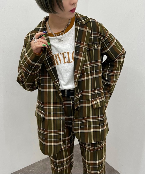 apres jour mignon（アプレジュールミニョン）の「チェックシングルジャケット【SETUP着用可能】【ZOZOTOWN限定アイテム】（テーラードジャケット・レディース・ブラウン系その他/カーキ/ベージュ・X-LARGE/フリー）」の22枚目の写真