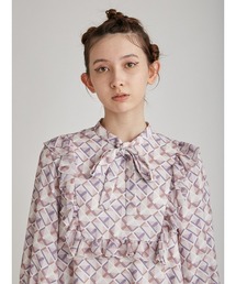 FURFUR（ファーファー）の「幾何柄ヨークフリルワンピース（ワンピース