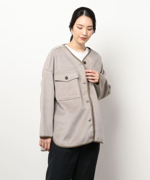 Lugnoncure（ルノンキュール）の「ノーカラーCPOジャケット（ノーカラージャケット・レディース・ブラウン/チャコール/オフホワイト・ﾌﾘ-）」の9枚目の写真