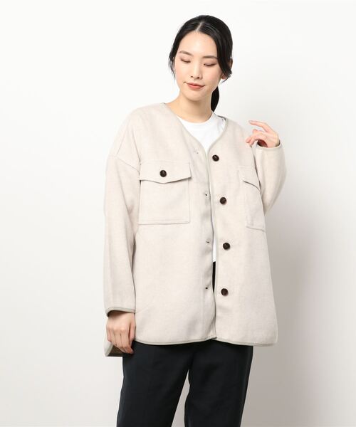 Lugnoncure（ルノンキュール）の「ノーカラーCPOジャケット（ノーカラージャケット・レディース・ブラウン/チャコール/オフホワイト・ﾌﾘ-）」の7枚目の写真