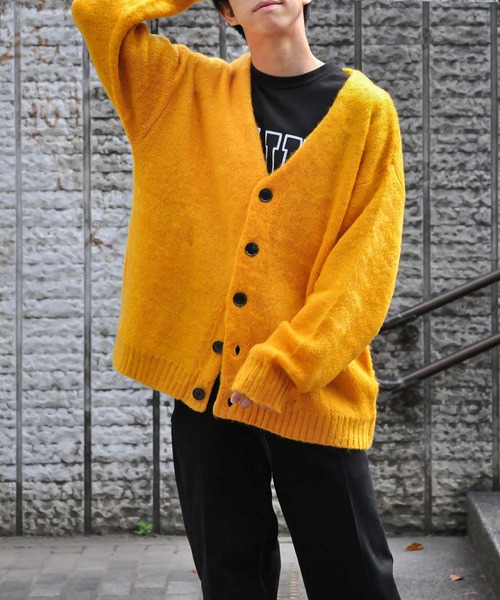 モヘアライク　カーディガン セール】モヘアライク 総柄 ニットカーディガン / オーバー