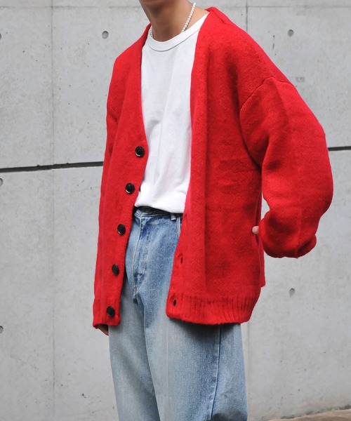 ZIP FIVE(ジップファイブ)の「【ZIP FIVE】 モヘアライク カラー オーバー ニット ルーズ Vネック カーディガン(カーディガン/ボレロ・メンズ・マスタード/レッド/ブラック/グリーン/ブルー/ライトグレー/チャコール/グリーン系・LARGE/MEDIUM)」の22枚目の写真