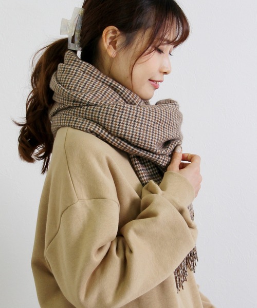 Crisp（クリスプ）の「フリンジチェックストール（ストール/ショール・レディース・ブラウン・FREE）」の8枚目の写真