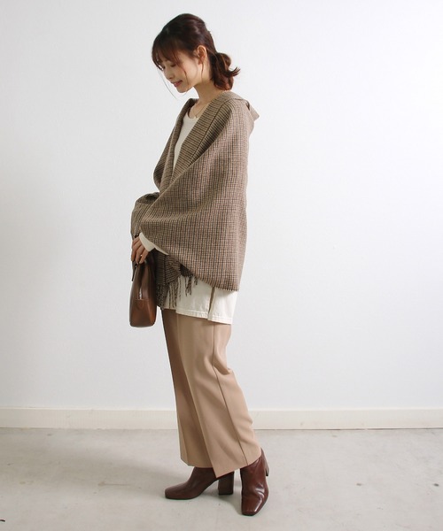 Crisp（クリスプ）の「フリンジチェックストール（ストール/ショール・レディース・ブラウン・FREE）」の10枚目の写真