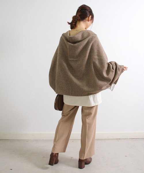 Crisp（クリスプ）の「フリンジチェックストール（ストール/ショール・レディース・ブラウン・FREE）」の11枚目の写真