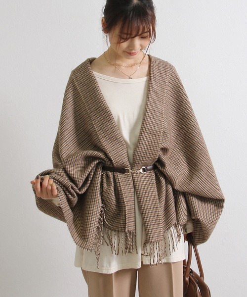 Crisp（クリスプ）の「フリンジチェックストール（ストール/ショール・レディース・ブラウン・FREE）」の12枚目の写真