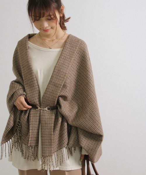 Crisp（クリスプ）の「フリンジチェックストール（ストール/ショール・レディース・ブラウン・FREE）」の13枚目の写真