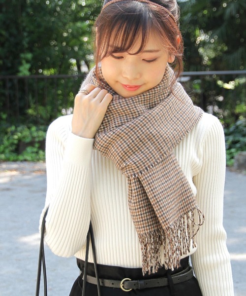 Crisp（クリスプ）の「フリンジチェックストール（ストール/ショール・レディース・ブラウン・FREE）」の18枚目の写真