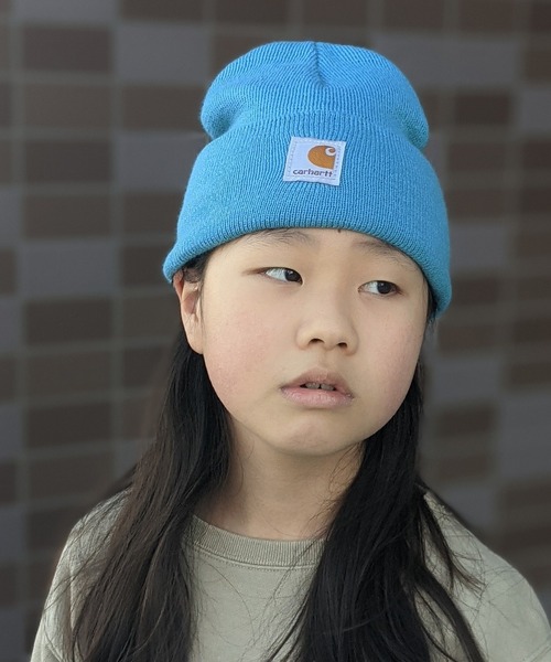 Carhartt（カーハート）の「Carhartt/カーハート　キッズ　ワンポイントロゴ ニットワッチ（ニットキャップ/ビーニー・キッズ・ブラック/ブラウン/カーキ/オレンジ/ピンク/サックスブルー・FREE）」の4枚目の写真