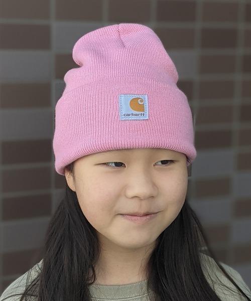Carhartt（カーハート）の「Carhartt/カーハート　キッズ　ワンポイントロゴ ニットワッチ（ニットキャップ/ビーニー・キッズ・ブラック/ブラウン/カーキ/オレンジ/ピンク/サックスブルー・FREE）」の5枚目の写真