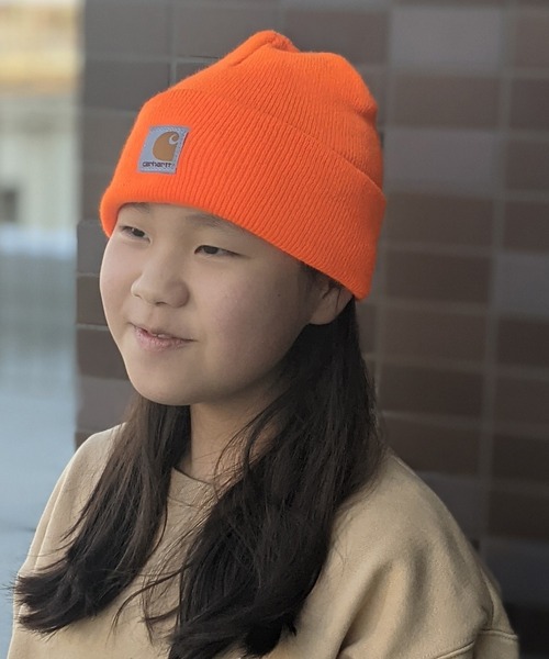 Carhartt（カーハート）の「Carhartt/カーハート　キッズ　ワンポイントロゴ ニットワッチ（ニットキャップ/ビーニー・キッズ・ブラック/ブラウン/カーキ/オレンジ/ピンク/サックスブルー・FREE）」の6枚目の写真