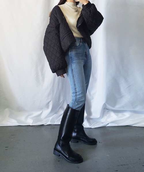 me+em select(ミームセレクト)の「プチハイネックリブニットトップス(ニット/セーター・レディース・ブラック/ベージュ/グレー/グリーン・FREE)」の6枚目の写真