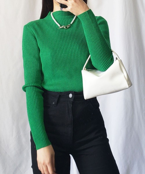 me+em select(ミームセレクト)の「プチハイネックリブニットトップス(ニット/セーター・レディース・ブラック/ベージュ/グレー/グリーン・FREE)」の13枚目の写真