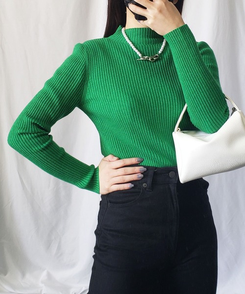 me+em select(ミームセレクト)の「プチハイネックリブニットトップス(ニット/セーター・レディース・ブラック/ベージュ/グレー/グリーン・FREE)」の14枚目の写真