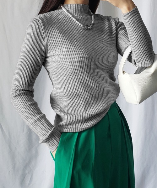 me+em select(ミームセレクト)の「プチハイネックリブニットトップス(ニット/セーター・レディース・ブラック/ベージュ/グレー/グリーン・FREE)」の7枚目の写真