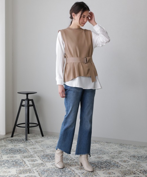 Bou Jeloud(ブージュルード)の「【WEB限定】サイドプリーツブラウス&ニットベストセット(アンサンブル・レディース・ブラック/ベージュ/グレー・FREE)」の14枚目の写真
