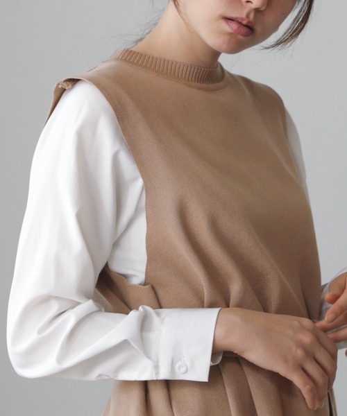 Bou Jeloud(ブージュルード)の「【WEB限定】サイドプリーツブラウス&ニットベストセット(アンサンブル・レディース・ブラック/ベージュ/グレー・FREE)」の15枚目の写真