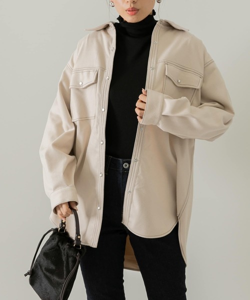 URBAN RESEARCH Sonny Label（アーバンリサーチサニーレーベル）の「ウールライクオーバーシャツ（シャツ/ブラウス・レディース・モカ/チャコールグレー/アイボリー・FREE）」の2枚目の写真
