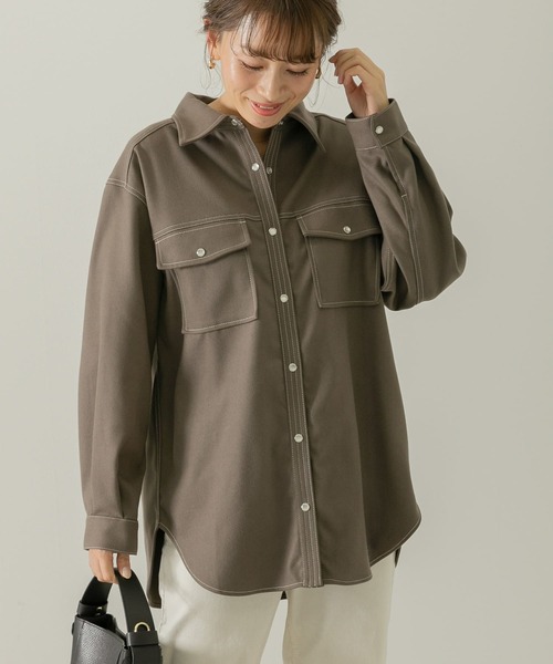 URBAN RESEARCH Sonny Label（アーバンリサーチサニーレーベル）の「ウールライクオーバーシャツ（シャツ/ブラウス・レディース・モカ/チャコールグレー/アイボリー・FREE）」の3枚目の写真