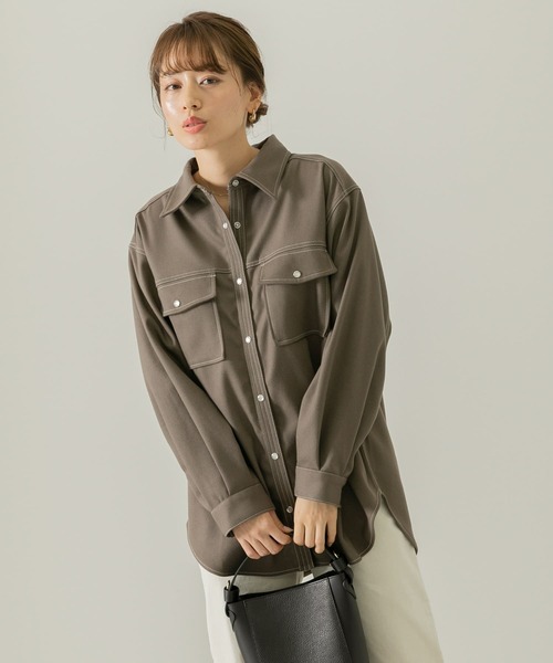 URBAN RESEARCH Sonny Label（アーバンリサーチサニーレーベル）の「ウールライクオーバーシャツ（シャツ/ブラウス・レディース・モカ/チャコールグレー/アイボリー・FREE）」の4枚目の写真