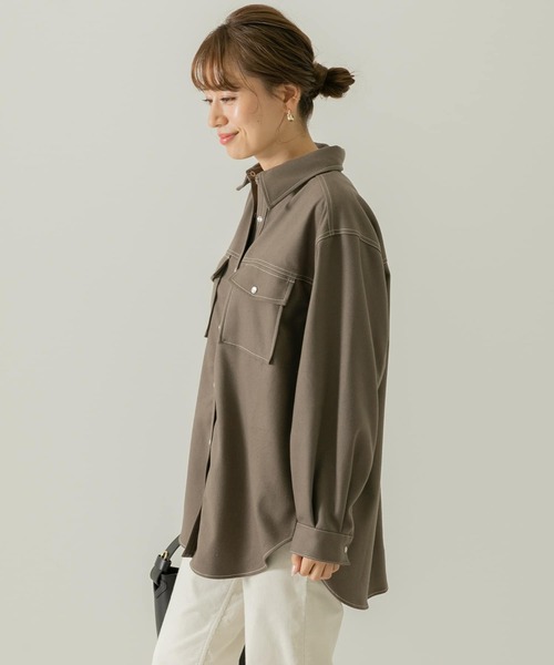 URBAN RESEARCH Sonny Label（アーバンリサーチサニーレーベル）の「ウールライクオーバーシャツ（シャツ/ブラウス・レディース・モカ/チャコールグレー/アイボリー・FREE）」の5枚目の写真