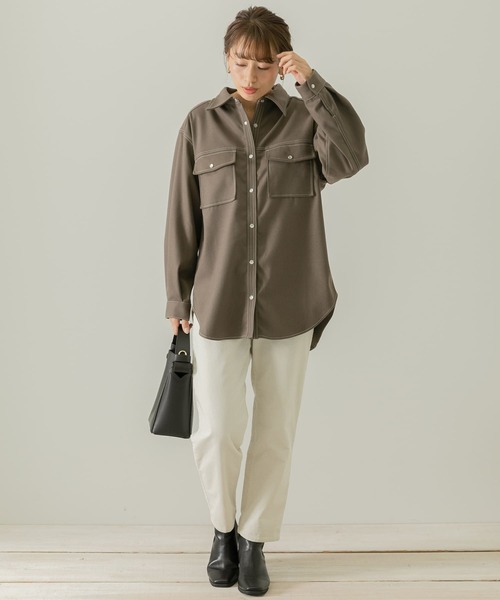 URBAN RESEARCH Sonny Label（アーバンリサーチサニーレーベル）の「ウールライクオーバーシャツ（シャツ/ブラウス・レディース・モカ/チャコールグレー/アイボリー・FREE）」の6枚目の写真