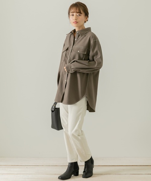 URBAN RESEARCH Sonny Label（アーバンリサーチサニーレーベル）の「ウールライクオーバーシャツ（シャツ/ブラウス・レディース・モカ/チャコールグレー/アイボリー・FREE）」の7枚目の写真