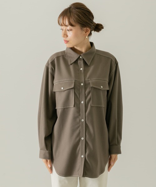 URBAN RESEARCH Sonny Label（アーバンリサーチサニーレーベル）の「ウールライクオーバーシャツ（シャツ/ブラウス・レディース・モカ/チャコールグレー/アイボリー・FREE）」の8枚目の写真