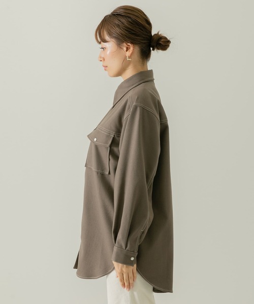 URBAN RESEARCH Sonny Label（アーバンリサーチサニーレーベル）の「ウールライクオーバーシャツ（シャツ/ブラウス・レディース・モカ/チャコールグレー/アイボリー・FREE）」の9枚目の写真