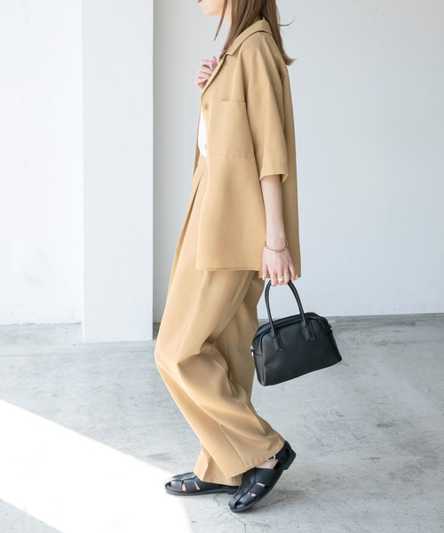 BONLECILL（ボンルシール）の「【2点セット】半袖セットアップ テーラードジャケット/センタープレスパンツセット（セットアップ・レディース・チャコールグレー/ベージュ/グリーン/アイボリー/ネイビー・FREE）」の7枚目の写真