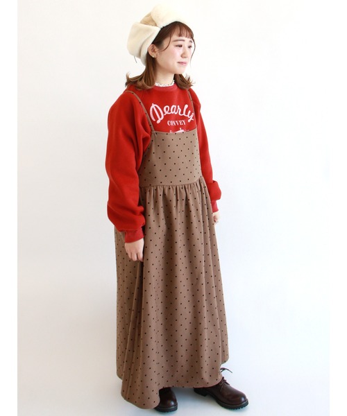 ehka sopo（エヘカソポ）の「フロッキードットキャミソールワンピース（ワンピース・レディース・ブラウン/グリーン/チャコール・ﾌﾘ-）」の3枚目の写真