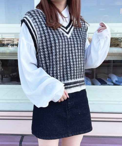 セール】千鳥柄ニットベスト【ZOZOTOWN限定アイテム】（ニット