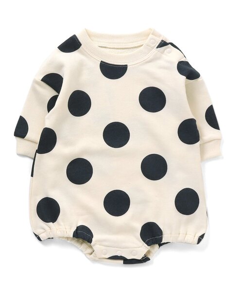 Ampersand（アンパサンド）の「/かぶりワイドロンパース（ドット・ボーダー）（ロンパース・キッズ・グレー/オフホワイト/カーキ/ピンク・80/70/60）」の2枚目の写真