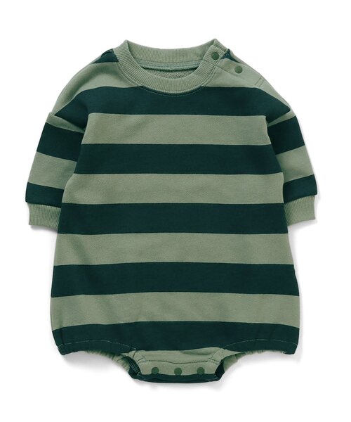 Ampersand（アンパサンド）の「/かぶりワイドロンパース（ドット・ボーダー）（ロンパース・キッズ・グレー/オフホワイト/カーキ/ピンク・80/70/60）」の4枚目の写真