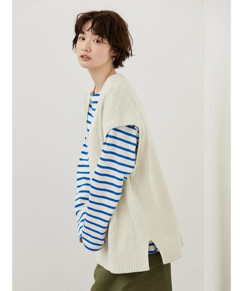 AMERICAN HOLIC（アメリカンホリック）の「Vネック片畦ニットプルオーバー（ベスト・レディース・ネイビー/アイボリー・M/L）」の14枚目の写真