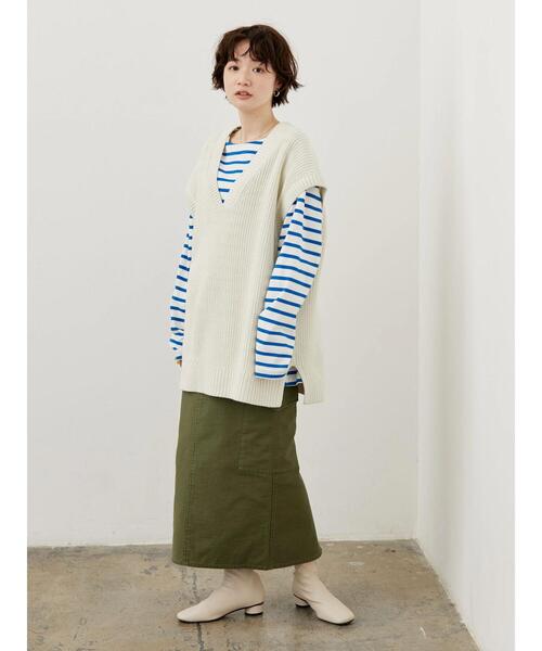 AMERICAN HOLIC（アメリカンホリック）の「Vネック片畦ニットプルオーバー（ベスト・レディース・ネイビー/アイボリー・M/L）」の15枚目の写真