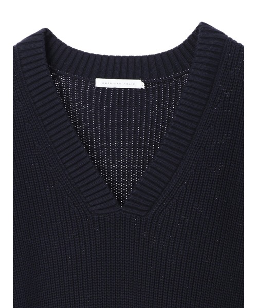 AMERICAN HOLIC（アメリカンホリック）の「Vネック片畦ニットプルオーバー（ベスト・レディース・ネイビー/アイボリー・M/L）」の8枚目の写真