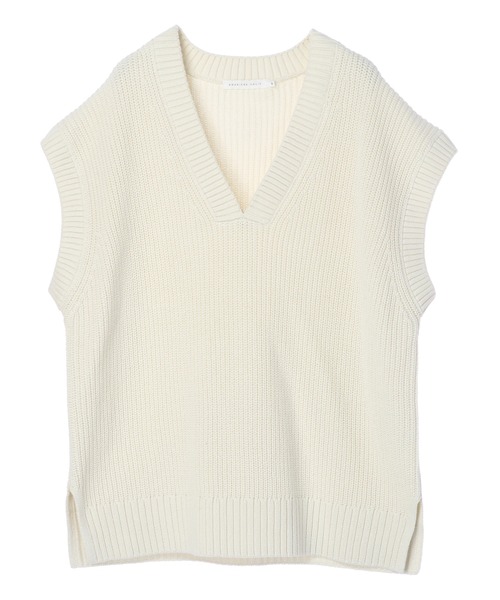AMERICAN HOLIC（アメリカンホリック）の「Vネック片畦ニットプルオーバー（ベスト・レディース・ネイビー/アイボリー・M/L）」の5枚目の写真