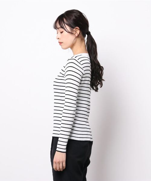 Dita(ディータ)の「スリムフィットヘンリーネックボーダートップス(Tシャツ/カットソー・レディース・ブルー/ブラック/ライトグリーン/ホワイト・FREE)」の6枚目の写真