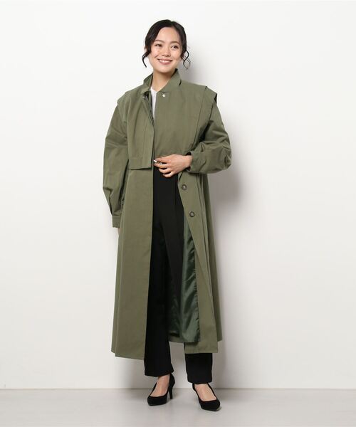 ReNorm（リノーム）の「ショートジレレイヤードコート（トレンチコート・レディース・グレイッシュベージュ/キャメル/カーキ・フリー）」の3枚目の写真