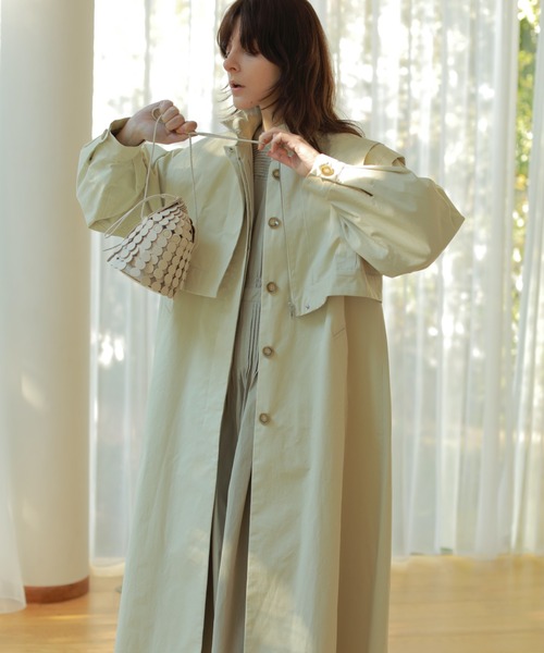ReNorm（リノーム）の「ショートジレレイヤードコート（トレンチコート・レディース・グレイッシュベージュ/キャメル/カーキ・フリー）」の5枚目の写真