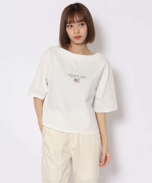 AVIREX(アヴィレックス)の「BLOCK LOGO T-SHIRT/ ブロックロゴティーシャツ(Tシャツ/カットソー・レディース・イエロー/ネイビー/ホワイト・FREE)」の5枚目の写真